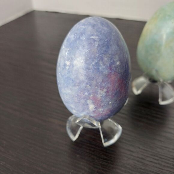 Onyx Marble Egg Polished Stone Set of 3 With Stands Marbled Alabaster Speckled - Picture 12 of 16